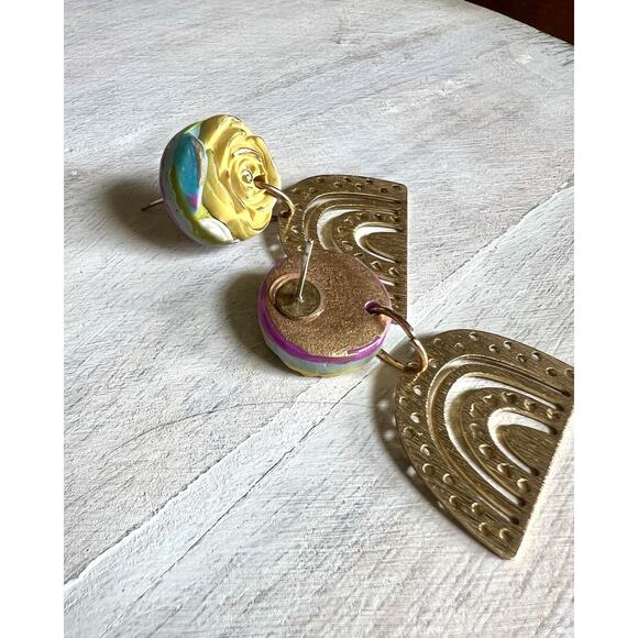 Statement Earrings Handmade Polymer Clay Earrings Handcrafted Artwork Floral - Picture 7 of 7